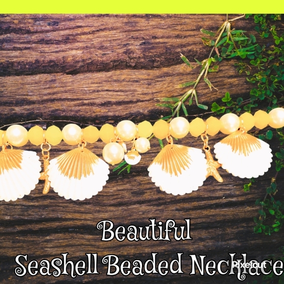 Nautical Seashell Gold and White Beach-Inspired Necklace with Shell Pendants - Picture 2 of 5